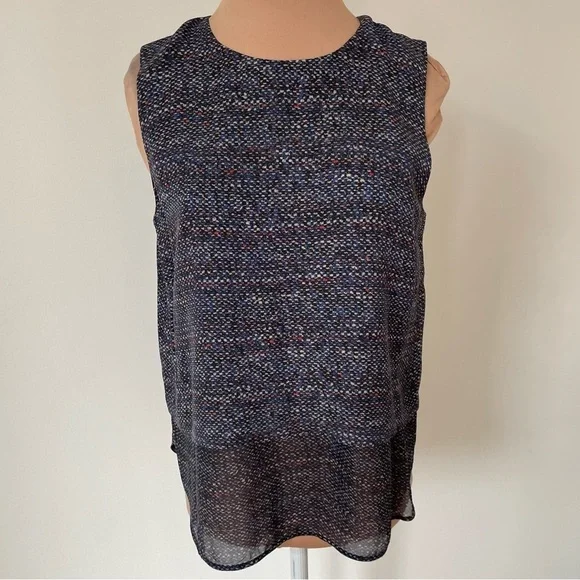 Theory Multi Tweed-Print Hodal C Silk Georgette Sleeveless Top EUC Size Small - Picture 3 of 11